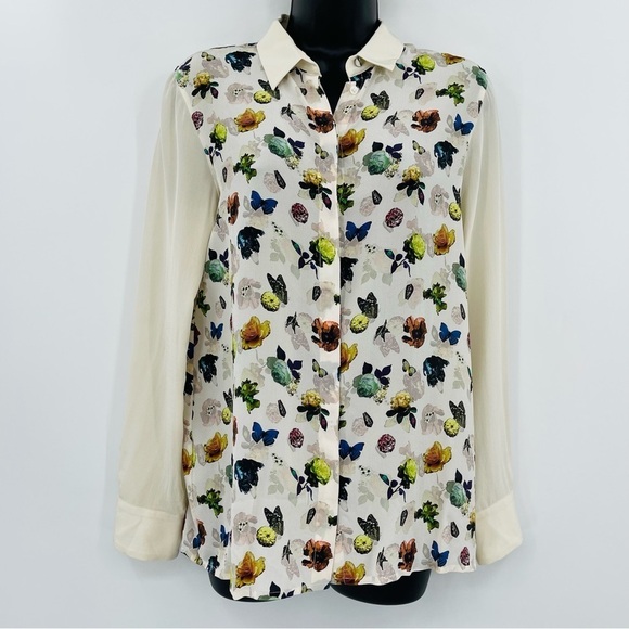 Club Monaco Silk Blouse butterfly floral novelty print women's size S - Picture 7 of 8